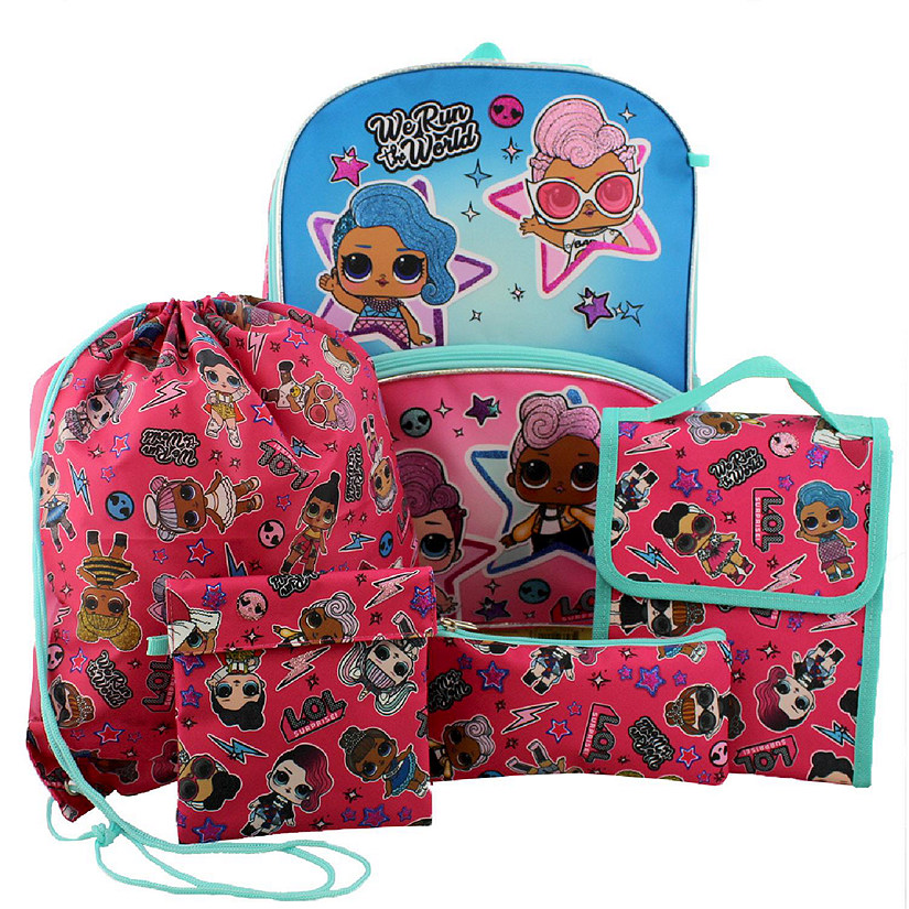 L.O.L. Surprise! Dolls Girls 16" Backpack 5 piece School Set (One Size, Blue/Pink) Image