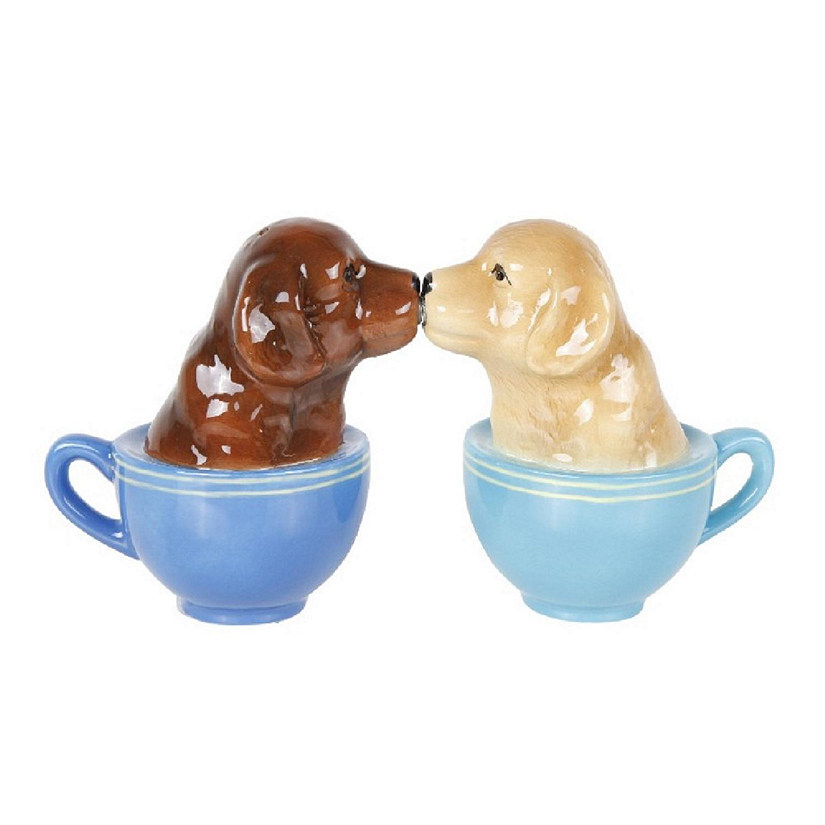 Labrador Puppies in Tea Cups Ceramic Magnetic Salt and Pepper Shaker Set Image