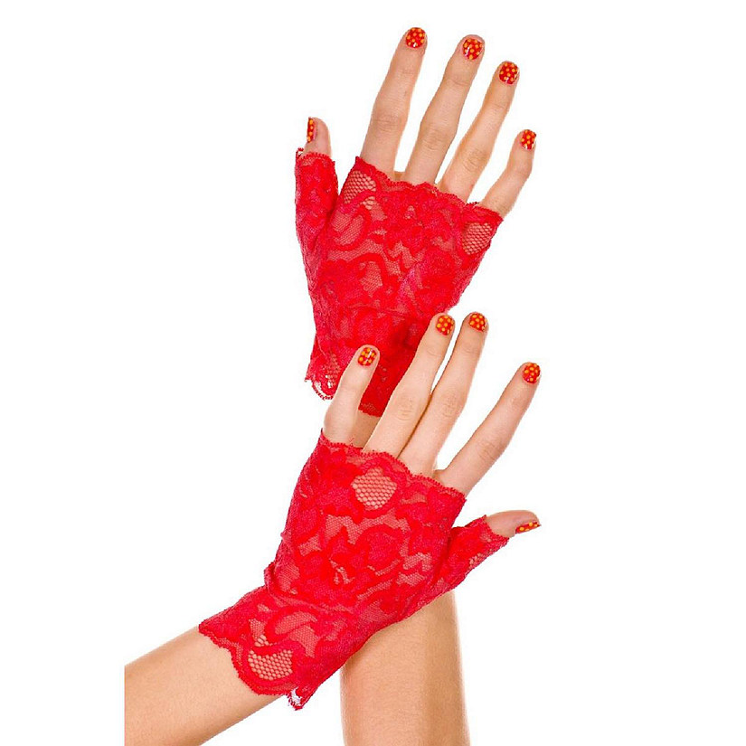 Lace Fingerless Gloves - Red Image