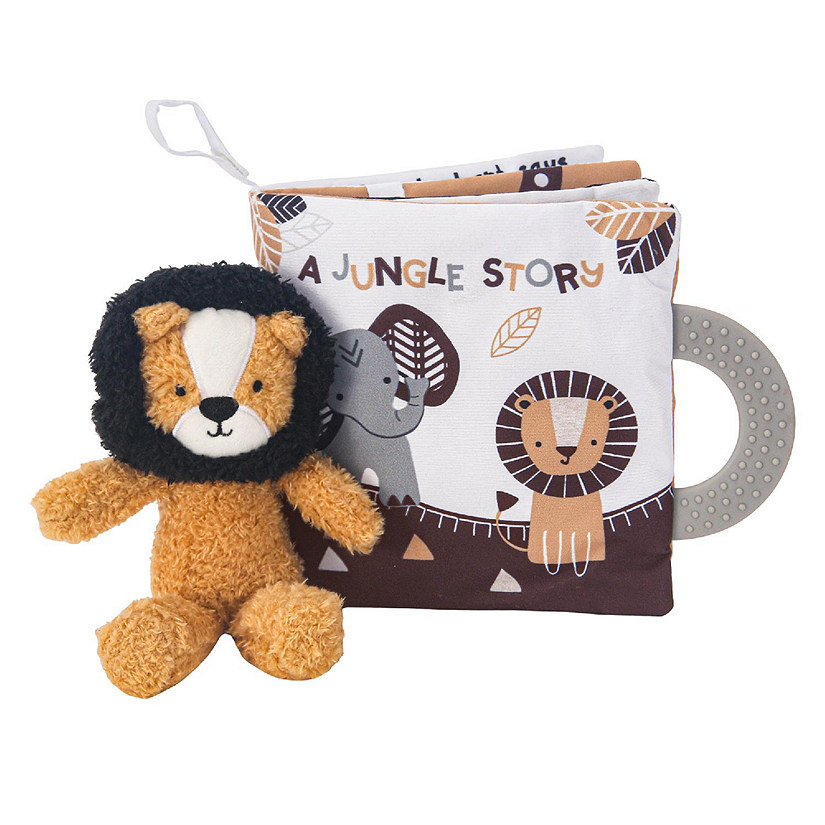 Lambs & Ivy Jungle Story Developmental Soft Book & Lion Plush Toy Gift Set Image