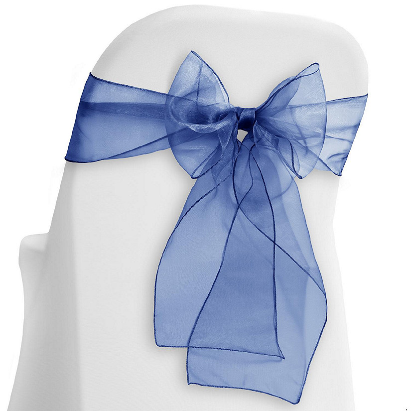 Lann's Linens 10 Organza Wedding Chair Cover Bow Sashes - Ribbon Tie Back Sash - Navy Blue Image
