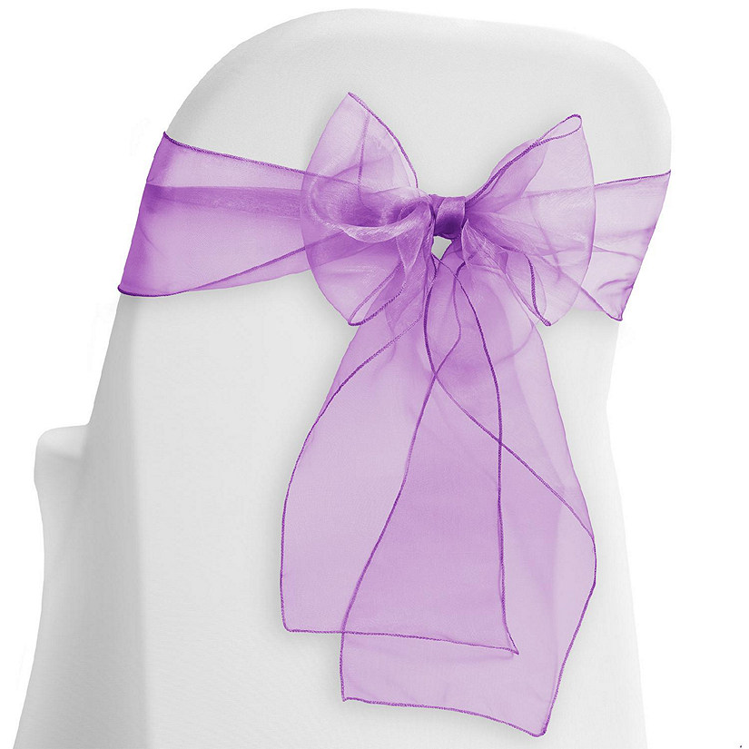 Lann's Linens 10 Organza Wedding Chair Cover Bow Sashes - Ribbon Tie Back Sash - Purple Image
