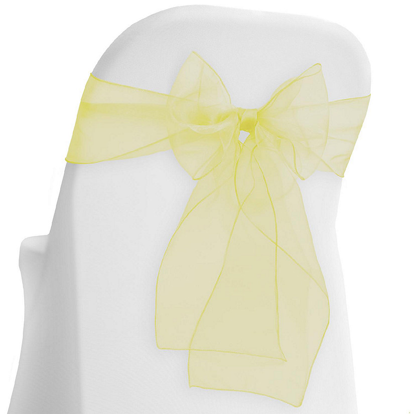 Lann's Linens 10 Organza Wedding Chair Cover Bow Sashes - Ribbon Tie Back Sash - Yellow Image