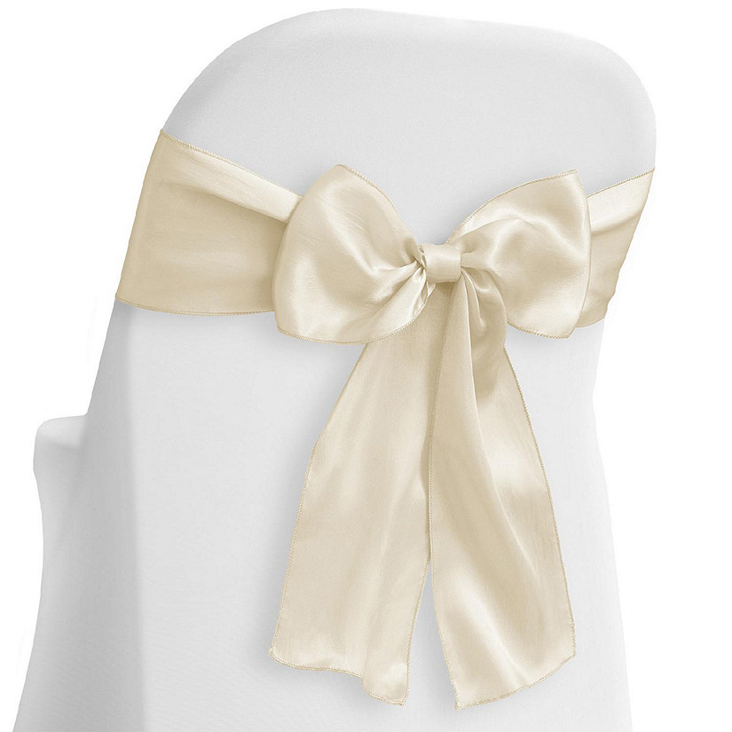 Lann's Linens 10 Satin Wedding Chair Cover Bow Sashes - Ribbon Tie Back Sash - Ivory Image