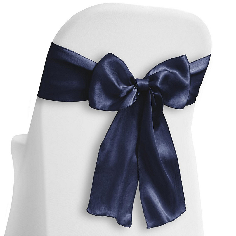 Lann's Linens 10 Satin Wedding Chair Cover Bow Sashes - Ribbon Tie Back Sash - Navy Blue Image