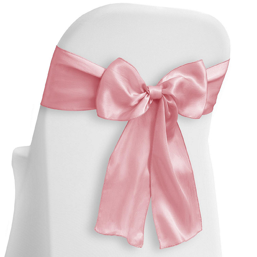 Lann's Linens 10 Satin Wedding Chair Cover Bow Sashes - Ribbon Tie Back Sash - Pink Image