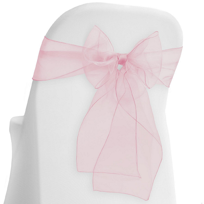 Lann's Linens 100 Organza Wedding Chair Cover Bow Sashes - Ribbon Tie Back Sash - Pink Image