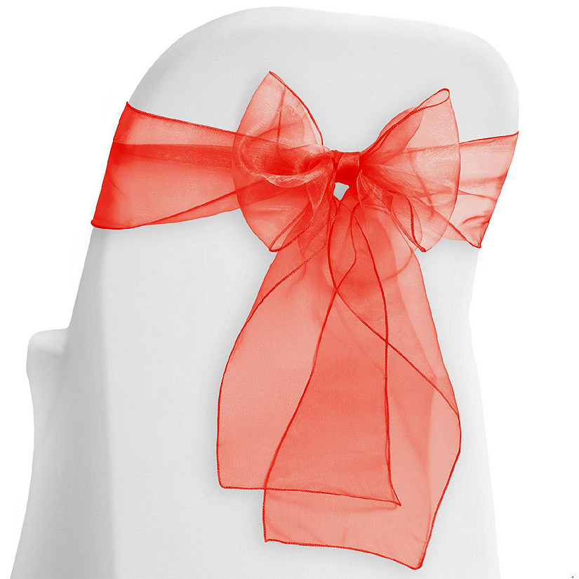 Lann's Linens 100 Organza Wedding Chair Cover Bow Sashes - Ribbon Tie Back Sash - Red Image