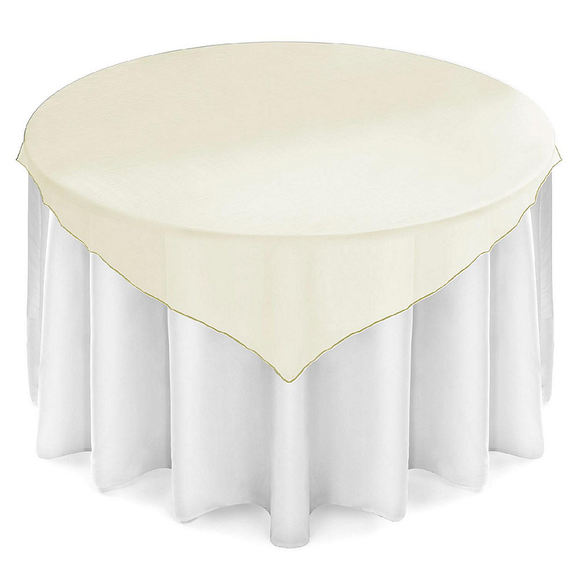 Lann's Linens 5 Organza Overlay Table Toppers 72" Square Wedding Tablecloth Covers - Ivory Image