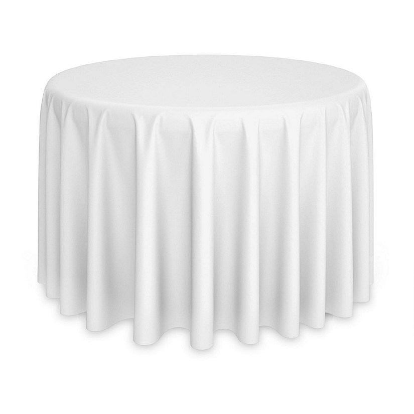 Lann's Linens 5 Pack 132" Round Wedding Banquet Polyester Fabric Tablecloths - White Image