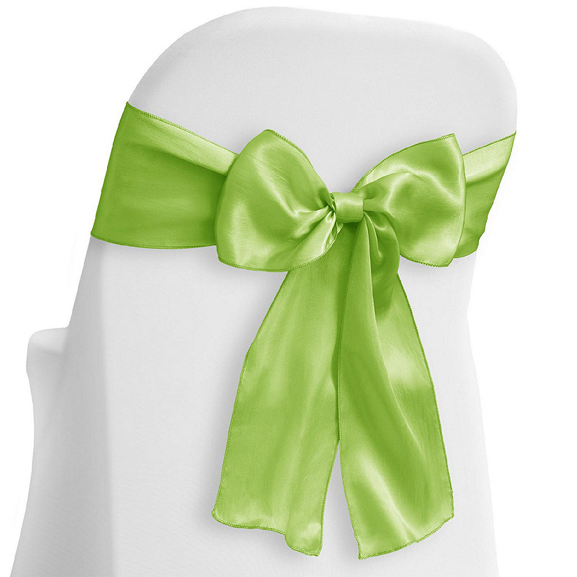 Lann's Linens 50 Satin Wedding Chair Cover Bow Sashes - Ribbon Tie Back Sash - Lime Green Image