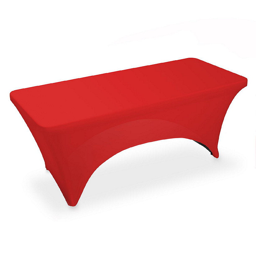 Lann's Linens 6' Fitted Spandex Stretch Fabric Tablecloth Cover for 72" x 30" Table - Red Image