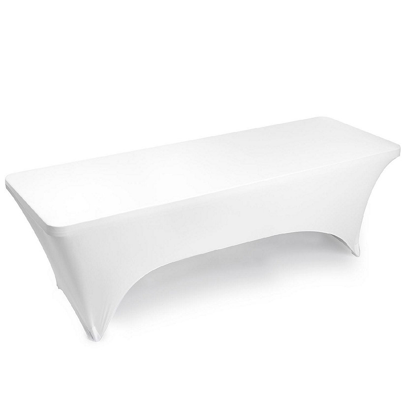 Lann's Linens 8' Fitted Spandex Stretch Fabric Tablecloth Cover for 96" x 30" Table - White Image