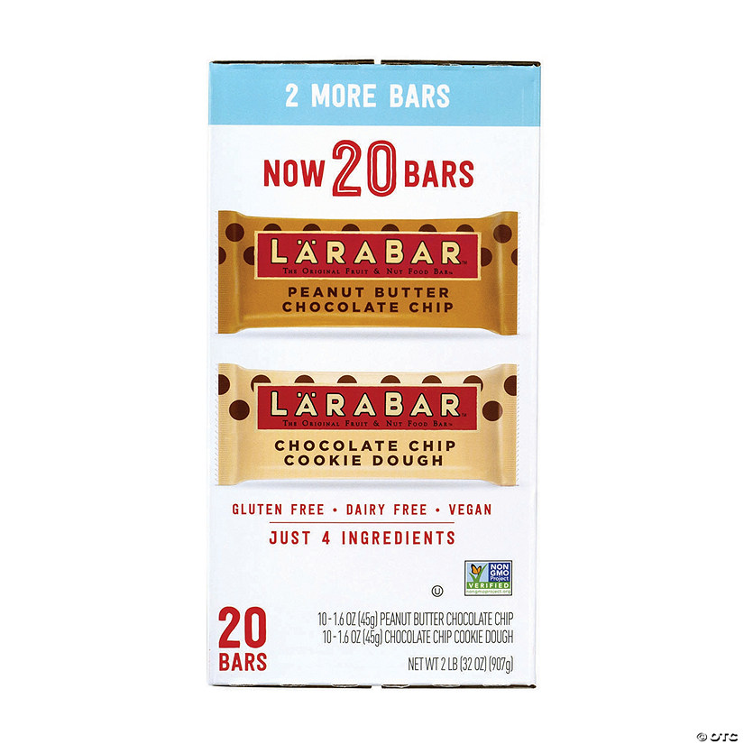 LARABAR Peanut Butter Chocolate Chip & Chocolate Chip Cookie Dough Bars Variety, 1.6 oz, 20 Count Image