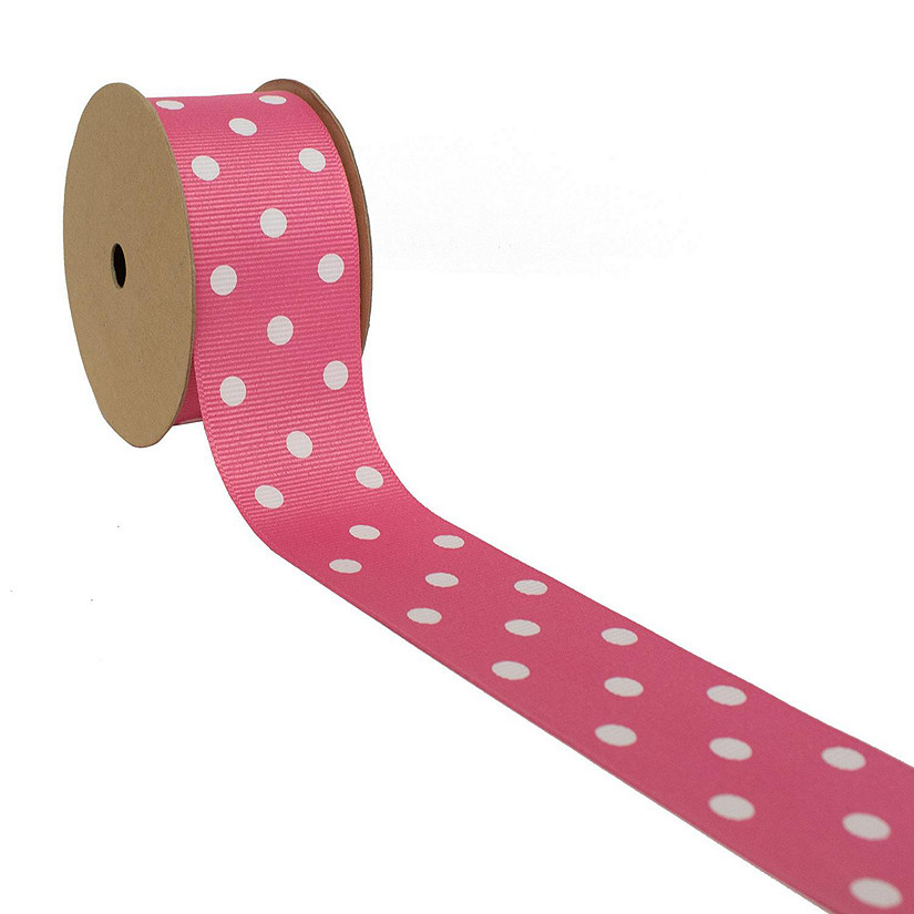 LaRibbons 1 1/2" Grosgrain Polka Dot Ribbon Hot Pink/White-25 Yard Roll Image
