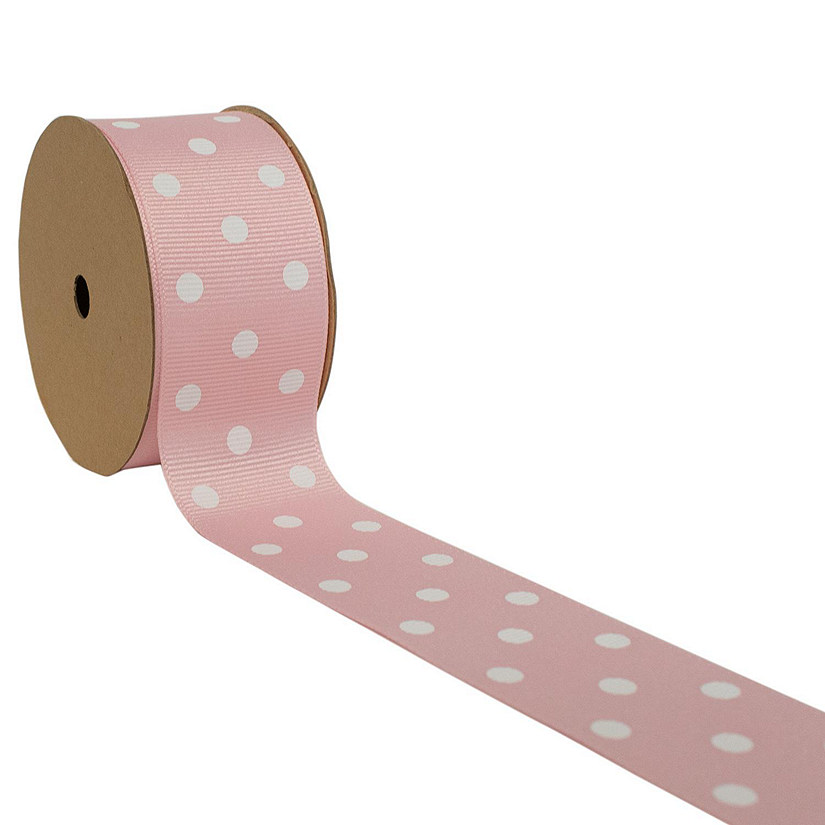 LaRibbons 1 1/2" Grosgrain Polka Dot Ribbon Lt Pink/White-25 Yard Roll Image