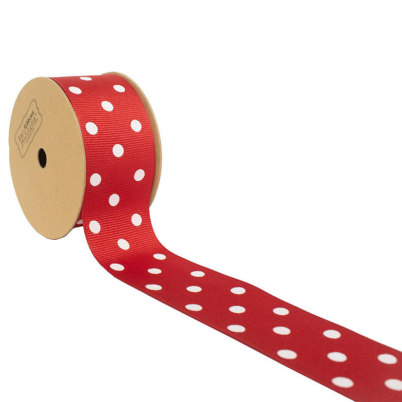 LaRibbons 1 1/2" Grosgrain Polka Dot Ribbon Red/White-25 Yard Roll Image