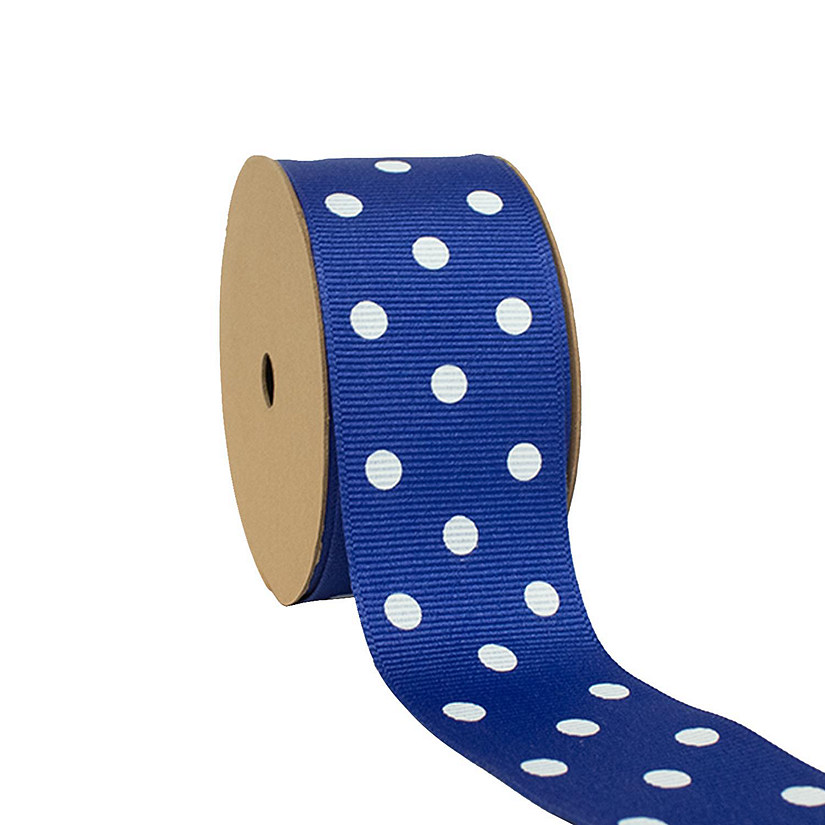LaRibbons 1 1/2" Grosgrain Polka Dot Ribbon Royal Blue/White-25 Yard Roll Image