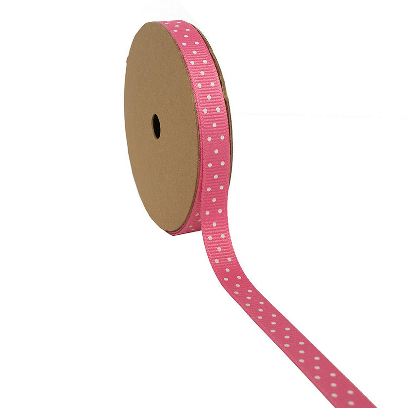 LaRibbons 3/8" Grosgrain Swiss Dots Ribbon Hot Pink/White-25 Yard Roll Image