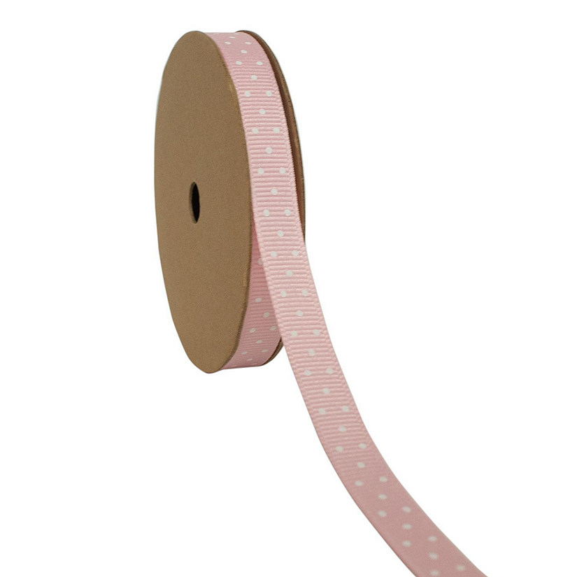 LaRibbons 3/8" Grosgrain Swiss Dots Ribbon LT Pink/White-25 Yard Roll Image
