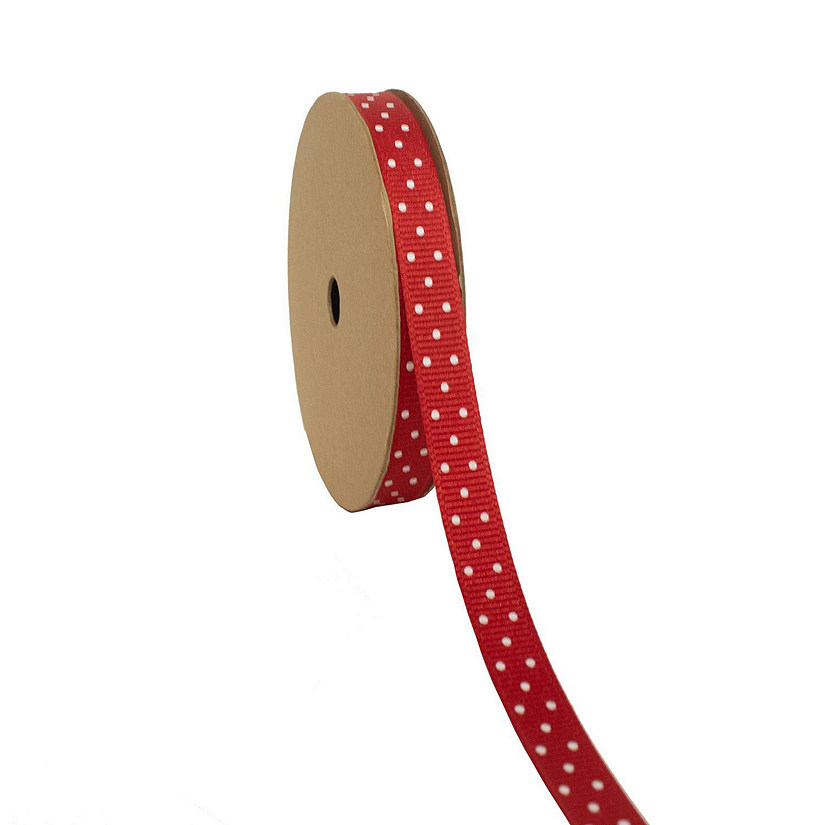 LaRibbons 3/8" Grosgrain Swiss Dots Ribbon Red/White-25 Yard Roll Image