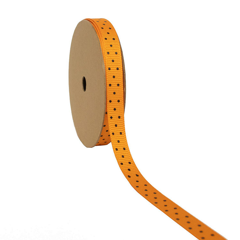 LaRibbons 3/8" Grosgrain Swiss Dots Ribbon Tangerine/Black-25 Yard Roll Image