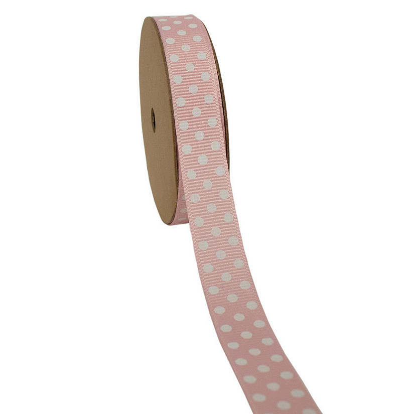 LaRibbons 5/8" Grosgrain Confetti Dot Ribbon Lt Pink/White-25 Yard Roll Image