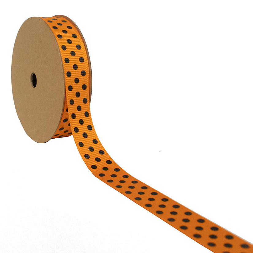 LaRibbons 5/8" Grosgrain Confetti Dot Ribbon Tangerine/Black-25 Yard Roll Image