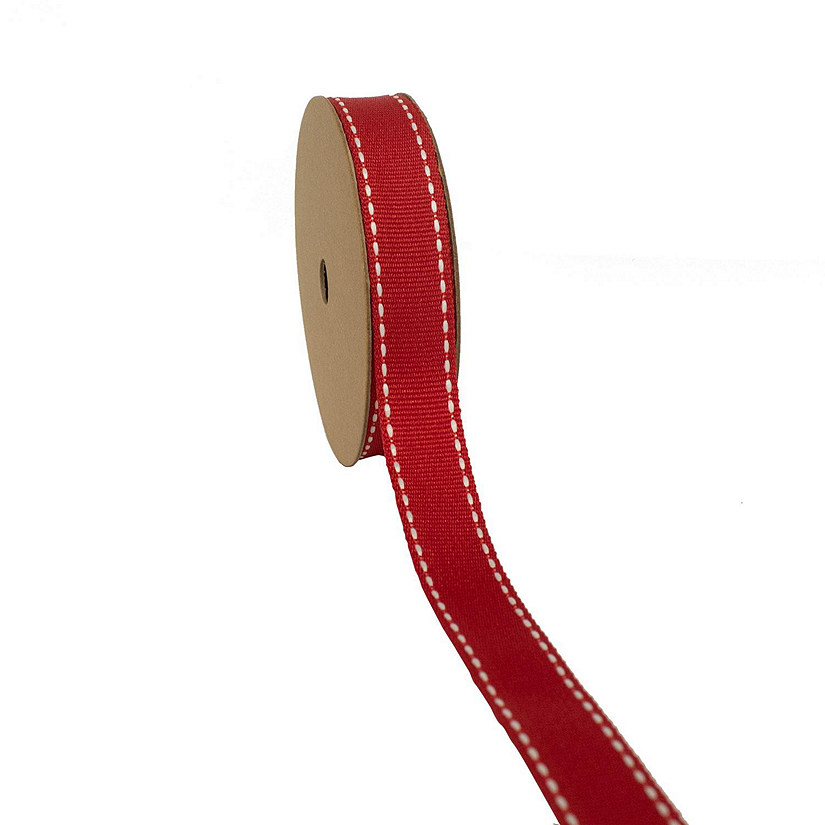 LaRibbons 5/8" Saddle Stitch Grosgrain Ribbon Red/White-25 Yard Roll Image