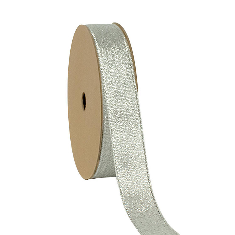 LaRibbons 5/8" Silver Metallic Taffeta Ribbon-25 Yard Roll Image