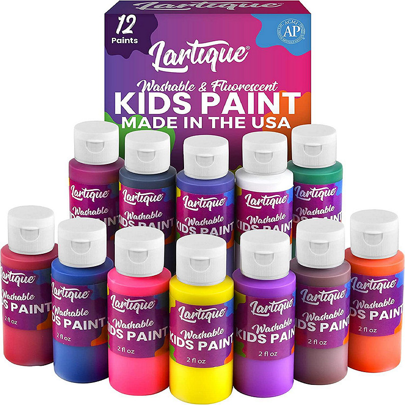Lartique Tempera Paint Set, 12 Color Washable Paint for Kids in 2 Ounce Bottles, Made in USA Image