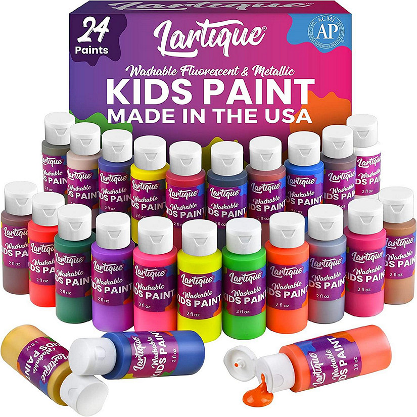 Lartique Tempera Paint Set, 24 Color Washable Paint for Kids in 2 Ounce Bottles, Made in USA Image