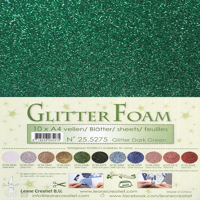 Leane Creatief 10 Glitter Foam Sheets A4 - Dark Green Image