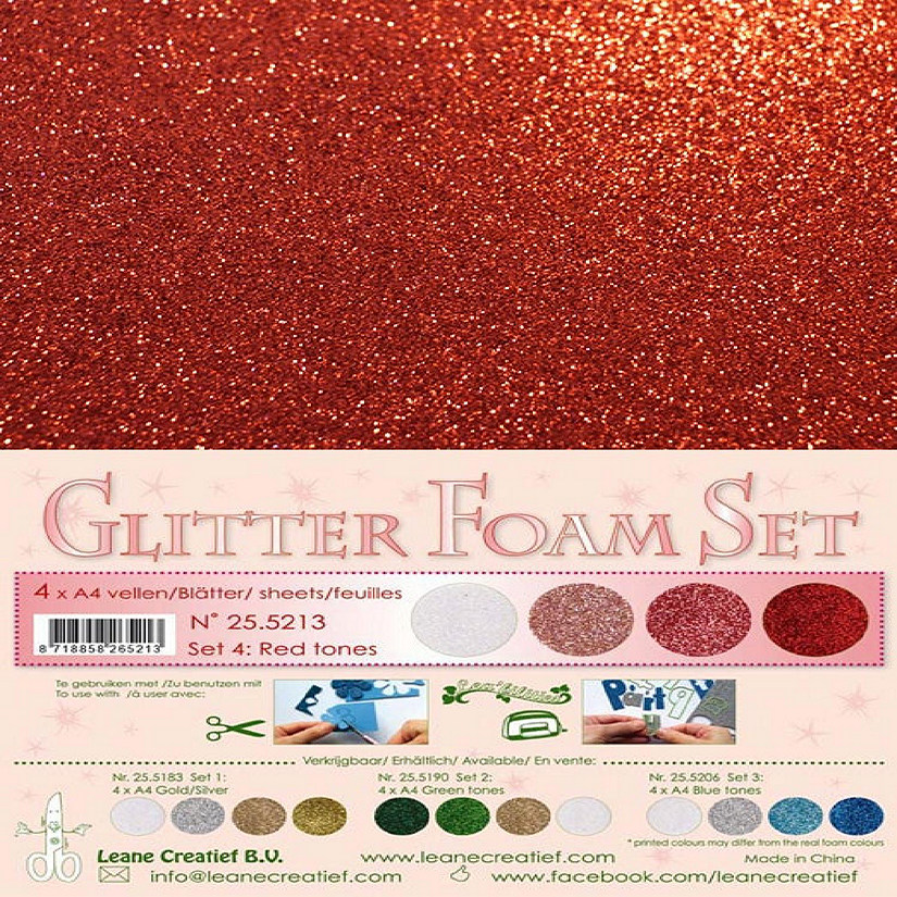 Leane Creatief Glitter Foam Set 4 4 A4 Sheets  RedWhite Image