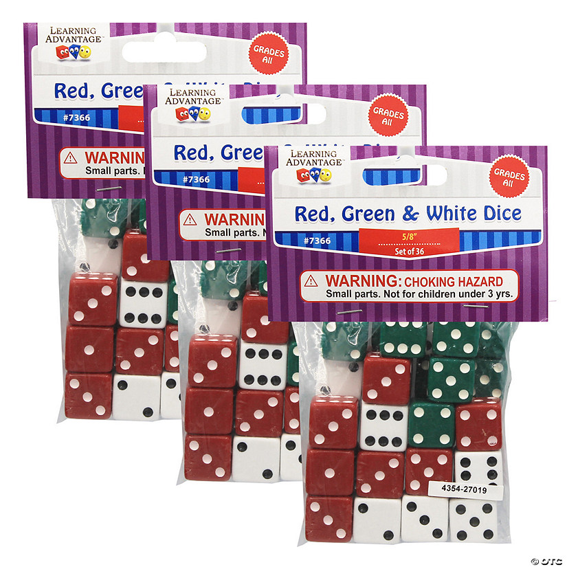 Learning Advantage Dot Dice - Red/Green/White - 36 Per Pack, 3 Packs Image