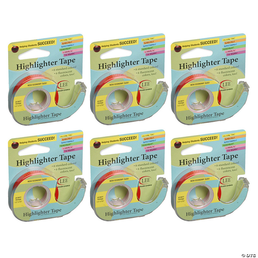 Lee Products Removable Highlighter Tape, Orange, Pack of 6 Image
