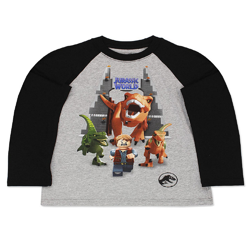 Lego Jurassic World Dinosaur Boys Girls Long Sleeve T-Shirt Tee (4, Gray) Image