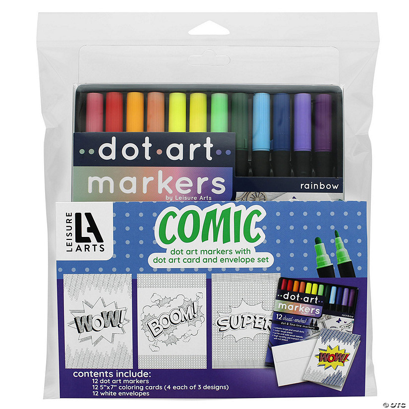 Leisure Arts Dot Art Card and Envelope 5"x7" Comic Set with Markers - 36 Pc Image