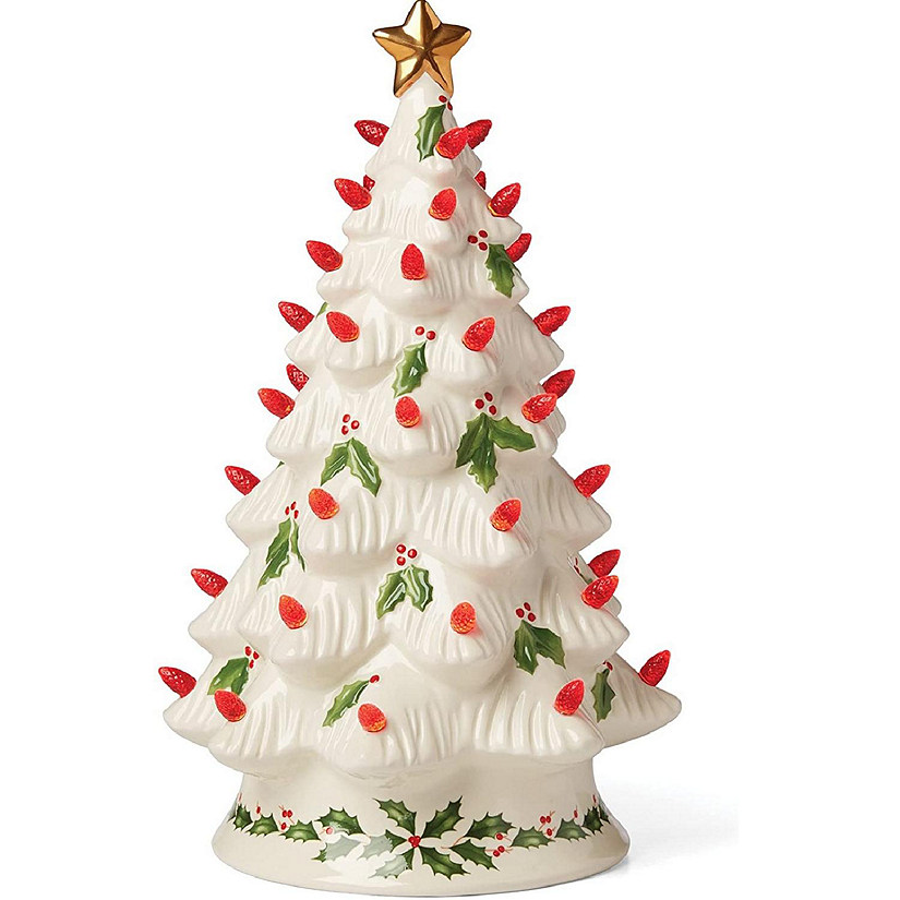 Lenox Treasured Traditions Holiday Red Bulbs Light Up Christmas Tree 11 Inch Image