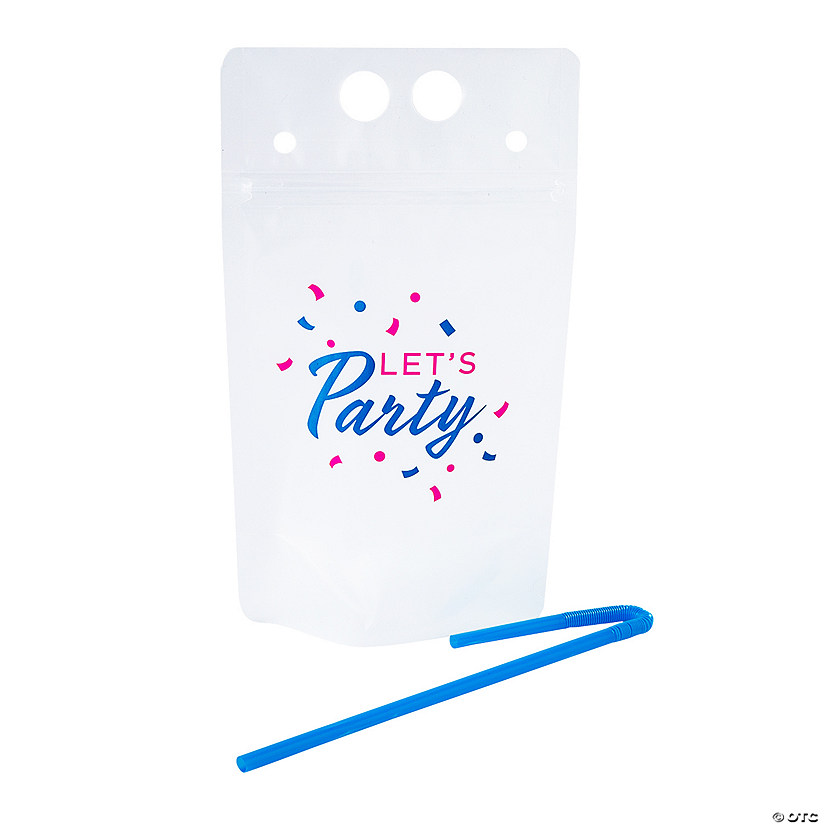 Let&#8217;s Party Collapsible Plastic Drink Pouches with Straws - 25 Pc. Image