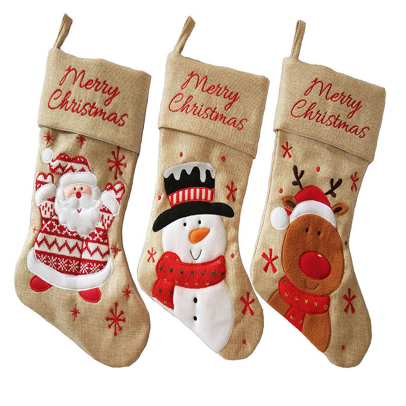 Lexi Home 3-Piece Santa Burlap Christmas Stockings Image
