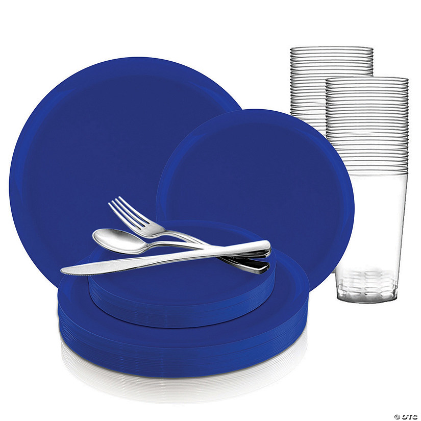 Light Blue Flat Round Disposable Plastic Dinnerware Value Set (120 Settings) Image