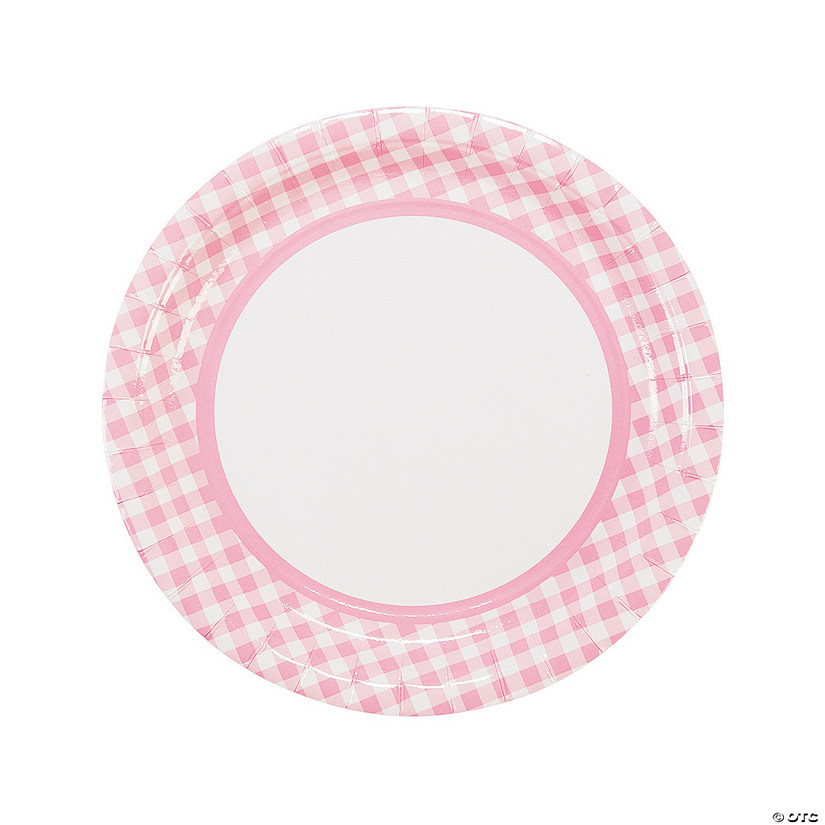 Light Pink Gingham Paper Dinner Plates - 24 Ct. Image