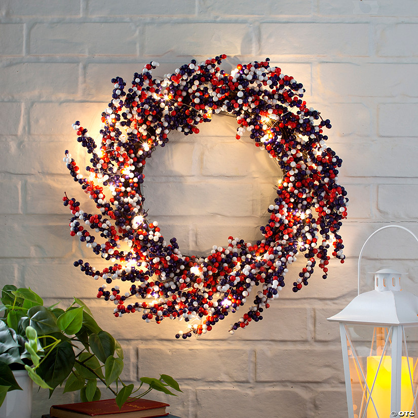 Light-Up Red White & Blue Patriotic Wreath Image