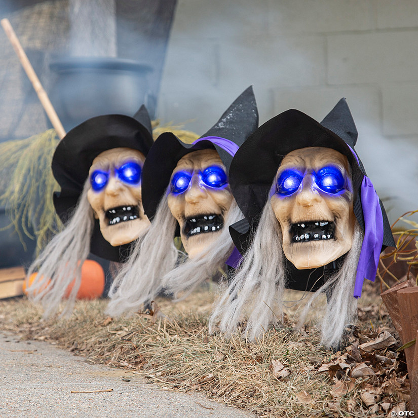 Light-Up Witch Head Yard Stake Halloween Decorations - 3 Pc. Image