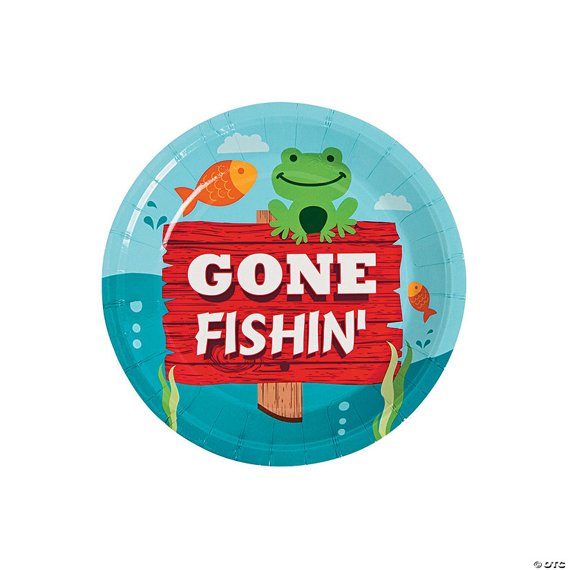 Little Fisherman Gone Fishin&#8217; Paper Dessert Plates - 8 Ct. Image