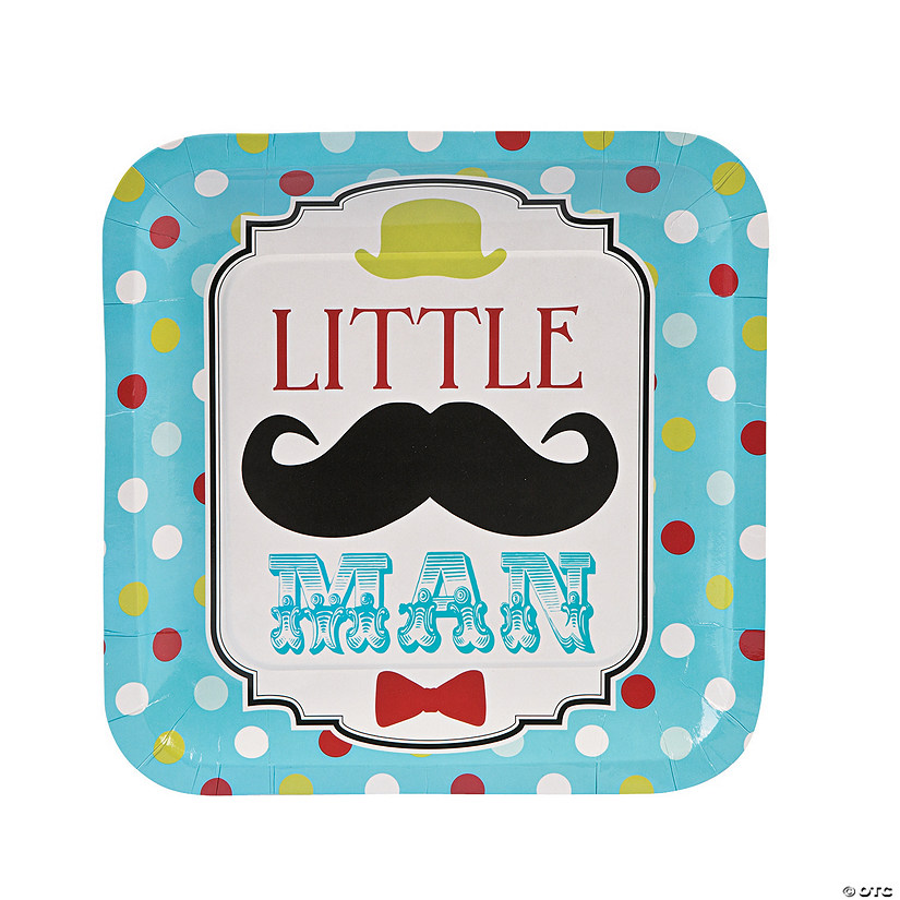 &#8220;Little Man&#8221; Mustache Party Paper Dinner Plates - 8 Ct. Image