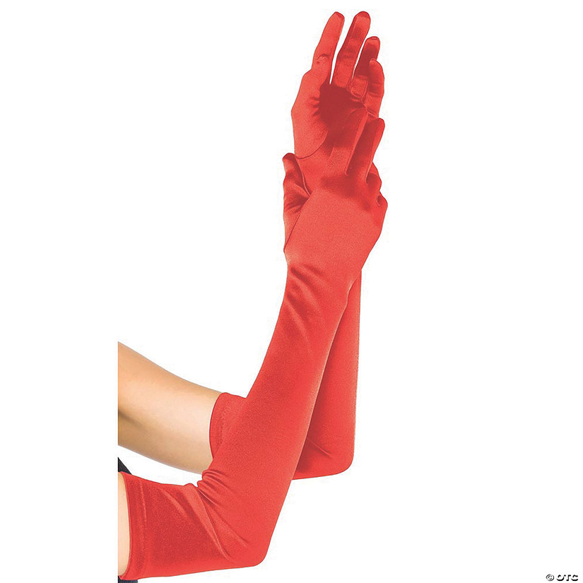 Long Red Satin Gloves Image