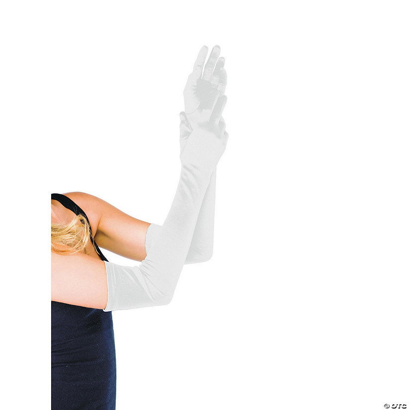 Long White Satin Gloves 4182