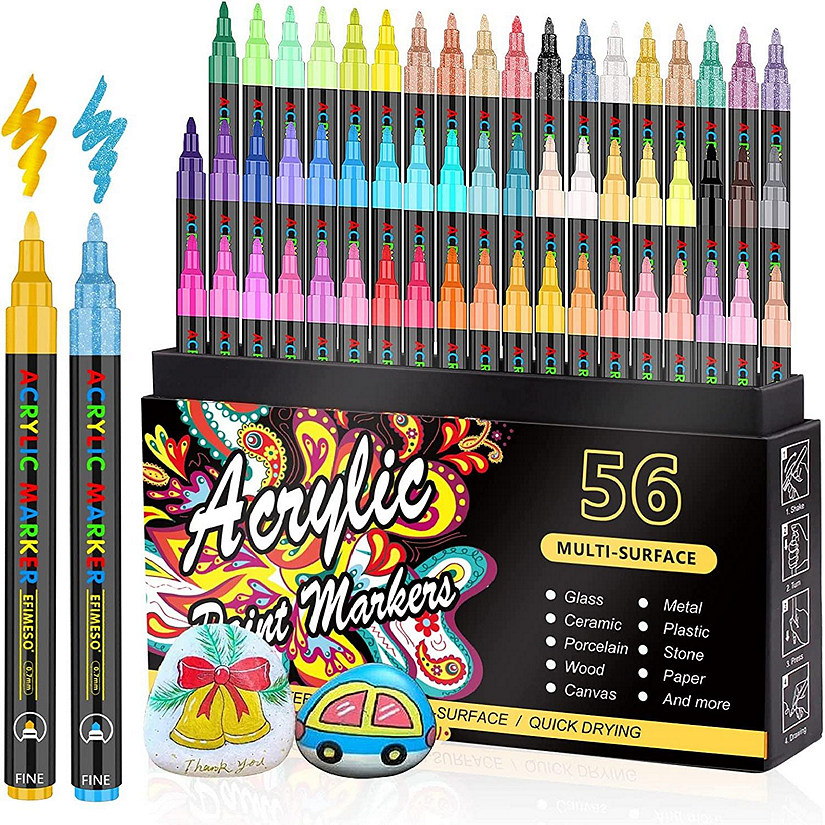 Loomini, Assorted Colors, Acrylic Paint Pens - 56 Colors - FineTip, 1 set Image